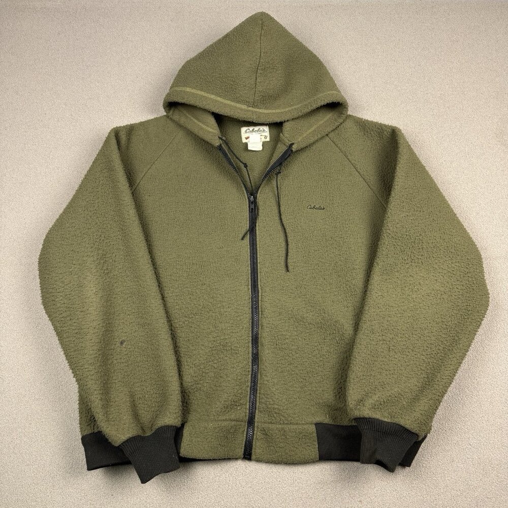 Vintage Cabelas Jacket XL Green Double Faced Polar Fleece Hunting 90s Union Made